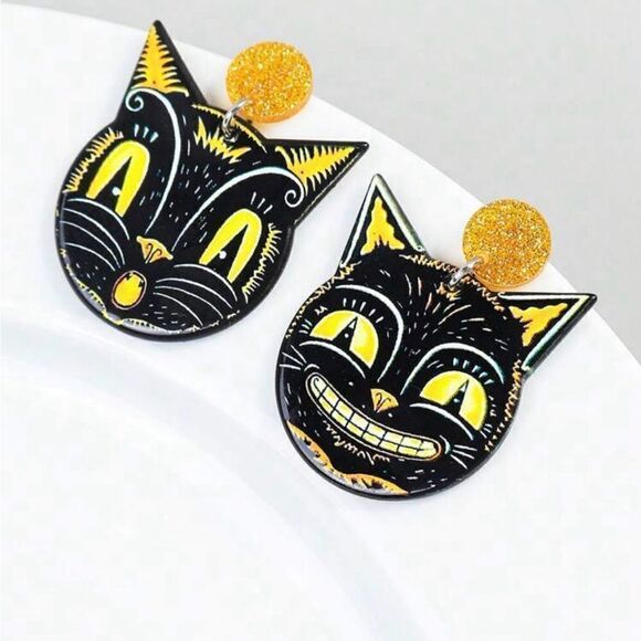 Vintage Rockabilly Black Cat Earrings, Vintage inspired scaredy-cat, Ret… - Picture 1 of 3